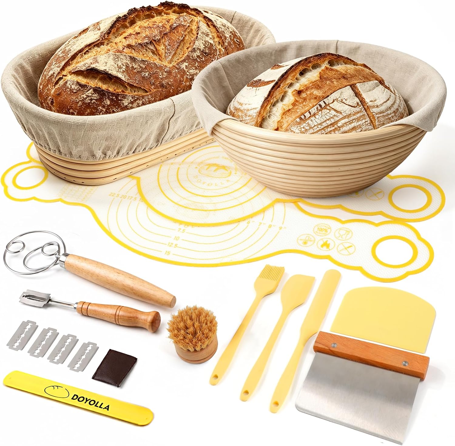 DOYOLLA Bread Proofing Basket Set of 2 (Oval and Round)